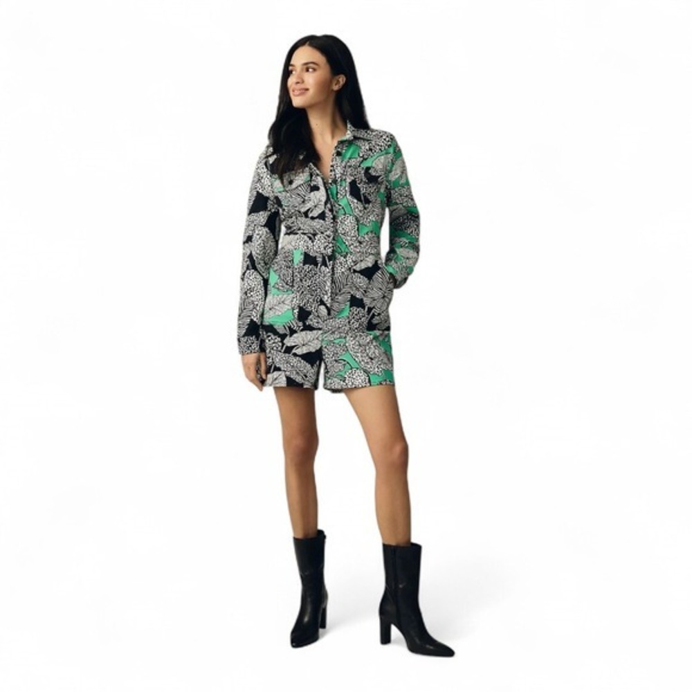 FARM Rio Black White and Green Printed Long-Sleeve Romper - Picture 3 of 11